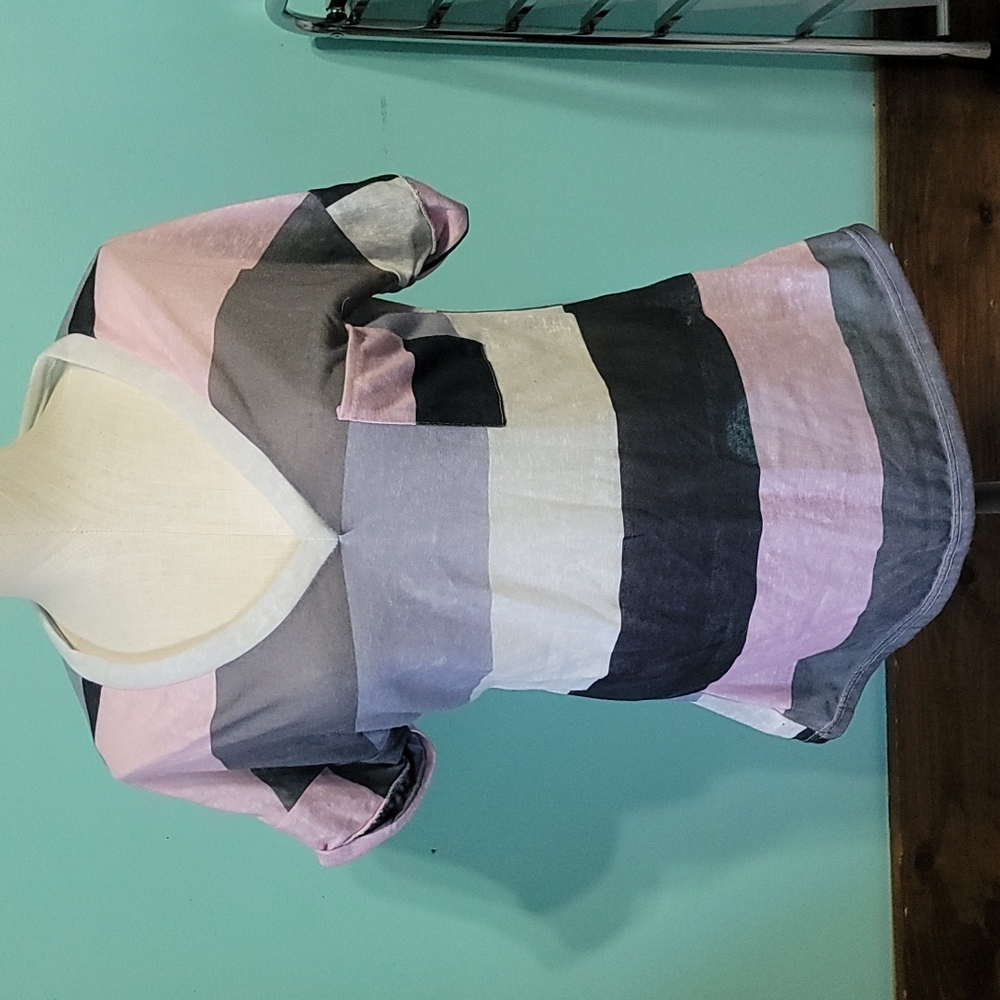 Striped Gray and Pink Tee, Medium